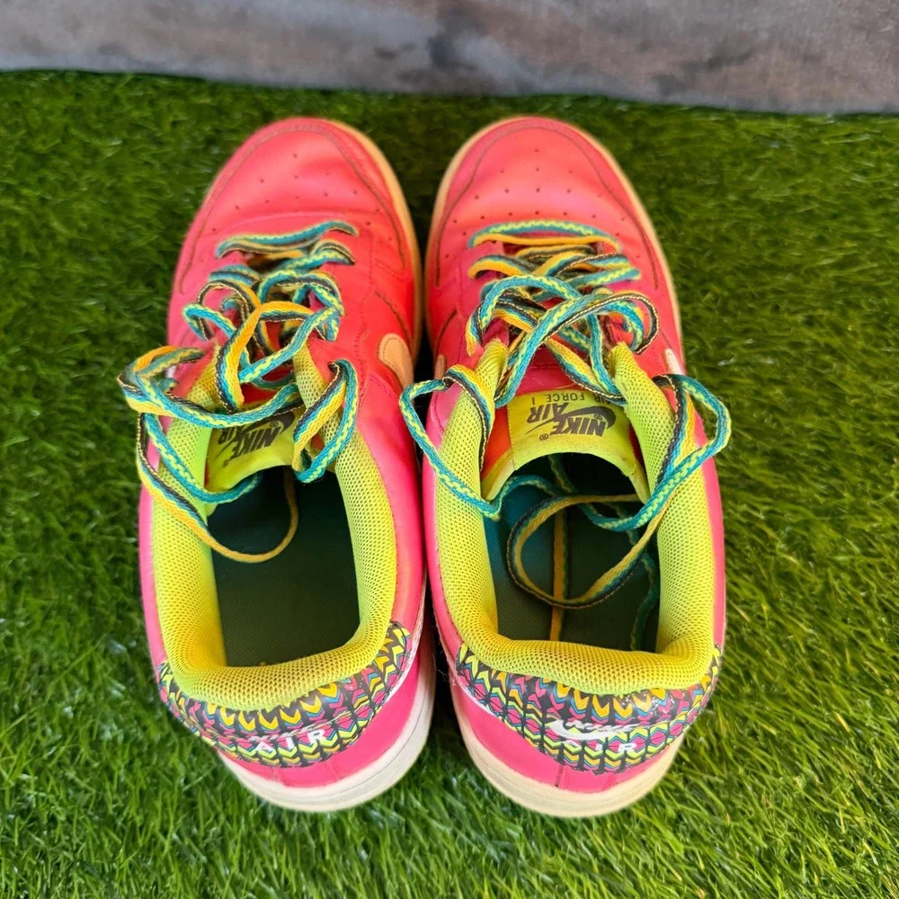 Nike Air Force 1 Low Kids Pink White‎ Green Yellow Lace Up Athletic Shoes 5.5Y